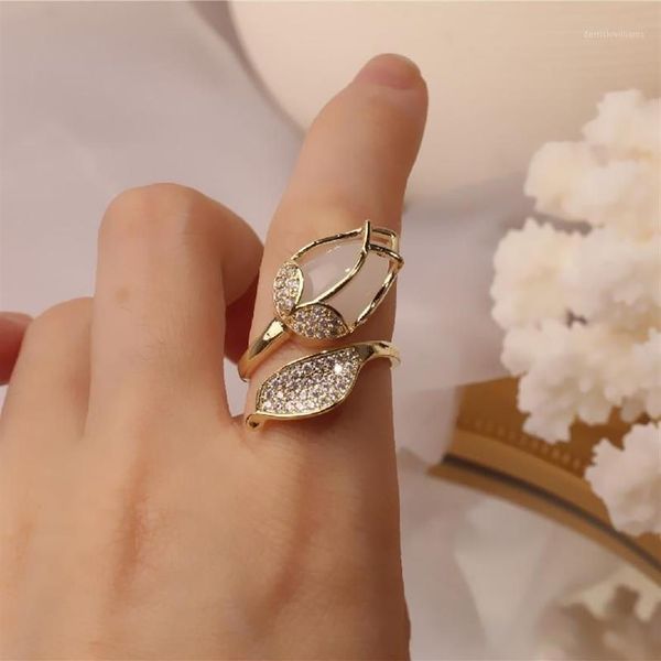 Nouveau design de corée du sud bijoux de mode exquis cuivre incrusté zircon opale tulipe bague d'ouverture créative femme bal fête ri295O