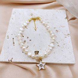 Corea del Sur Simple gota esmalte perla natural pulsera cadena estrella de cinco puntas amor circón nicho barroco en forma especial joyería de moda