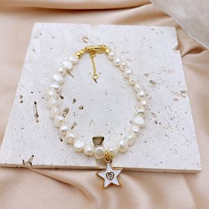 Zuid-Korea Simple Drop Glaze Natural Pearl Bracelet Chain Vijfpuntige ster Love Zirkon Niche Barok Special-Vormige mode-sieraden