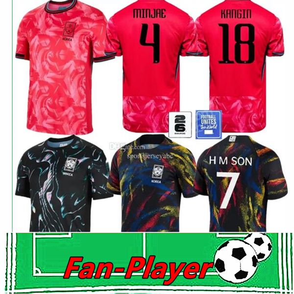 Corée de football de Corée du Sud New22 23 24 25 Heung-min Son Kang dans Lee National Team 2024 2025 Football Shirt Men Kids Kit Home Away Men Uniforme Red Black Fan Player Version