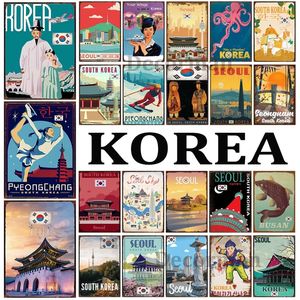 Zuid -Korea Travel Seoul City Metal Painting Wall Plaque Retro Pyeongchang Posters Painting Bar Decor Woo