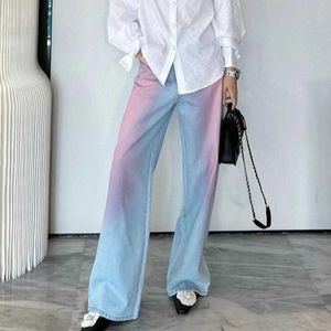 South Oil Correct Edition 24 Xiaoxiang Tie Dyed Pink Blue gradiente pantalones vaqueros de cintura alta de pierna recta estrecha para mujer