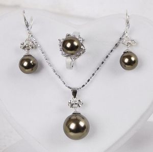 South Sea Brown Shell Pearl Ring Oorbellen Hanger Ketting Sieraden Set