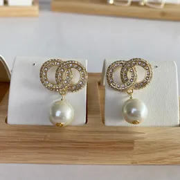 South Sea Pearl Earrings Channel Pearl Diamond Drop Gold Earrings Designer voor Woman Fashion Brand Silver Wedding Earings