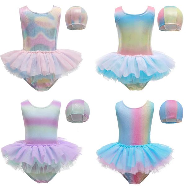 Swimwear en une pièce de style sud-est pour les enfants Sweet Princess Ballet Tutu Swimsuit With Glitter Little Girls Beach Kid 240511