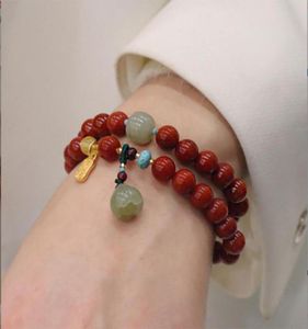 Bracelet de fleur de Lotus de Jade hétien d'agate de brins rouges du sud pour femmes039s chanceuse fortune conception de minorité nue perlée9387672
