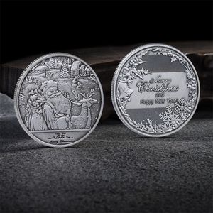 Regalo de recuerdo, moneda de Santa, moneda de doble cara de alce, monedas de desafío antiguas de Metal chapadas en oro 3D