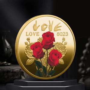 Colección de monedas de rosas de recuerdo, moneda conmemorativa de Metal, ficha de Te Amo, regalo de vacaciones de San Valentín, regalo de monedas