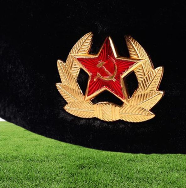 Insignia militar del ejército soviético Rusia Ushanka Bombardero Sombreros Pilot Trapper Hat Winter Faux Rait Fur Flap Men Caps18689554962633