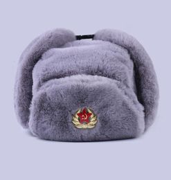 Insigne soviétique Ushanka russe hommes femmes chapeaux d'hiver fausse fourrure de lapin armée militaire bombardier chapeau cosaque trappeur oreillette neige casquette de Ski 23329399