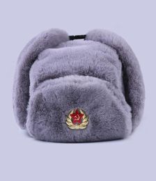 Insigne soviétique Ushanka russe hommes femmes chapeaux d'hiver fausse fourrure de lapin armée militaire bombardier chapeau cosaque trappeur oreillette neige casquette de Ski 21801302