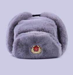 Sovjet-badge Ushanka Russische mannen vrouwen winter hoeden namaak konijnenbont leger militaire bommenwerper hoed Kozakken Trapper oorklep sneeuw ski cap 29404633