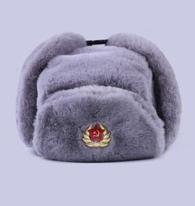 Sovjet-badge Ushanka Russische mannen vrouwen winter hoeden namaak konijnenbont leger militaire bommenwerper hoed Kozakken Trapper oorklep sneeuw ski cap 23329399
