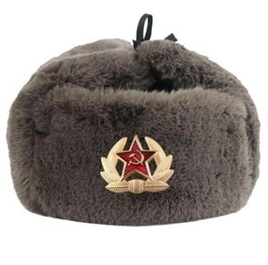 Badge soviétique Chapeaux de trappeur en laine lei Cap de feng Cap extérieur froid plus épais velours homme femme hiver oreille chaude chapeau armée ushanka63284636516148