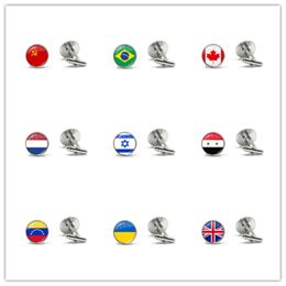 Sovjetunie, Brazilië, Canada, Nederland, Israël, Syrië, Venezuela, Oekraïne, UK Nationale vlag 16 mm glazen cabochon manchetknopen knop