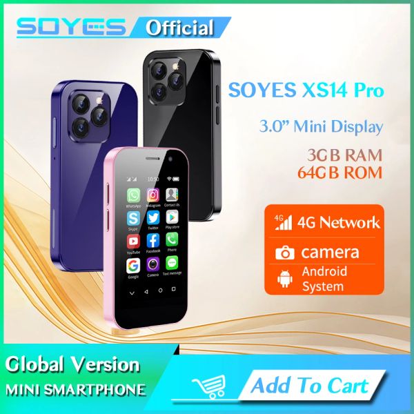 SOYES XS14 Super Mini téléphone portable 4G LTE 3GB 64GB Android 9.0 Quad Core 3.0 pouces 2600mAh Face ID Type C OTG petit Smartphone