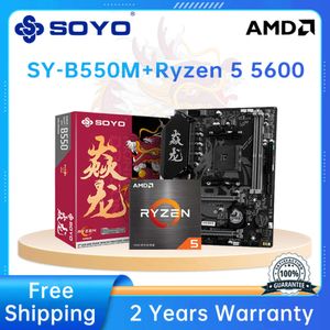 SOYO AMD B550M et AMD Ryzen 5 5600 Kit de carte mère CPU double canal DDR4 PCIE4.0 VGA pour ordinateur de bureau carte mère de jeu Combo