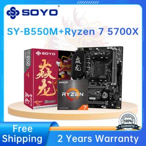 SOYO AMD B550M et AMD Ryzen 7 5700X Kit de carte mère CPU double canal DDR4 PCIE4.0 VGA pour ordinateur de bureau carte mère de jeu Combo