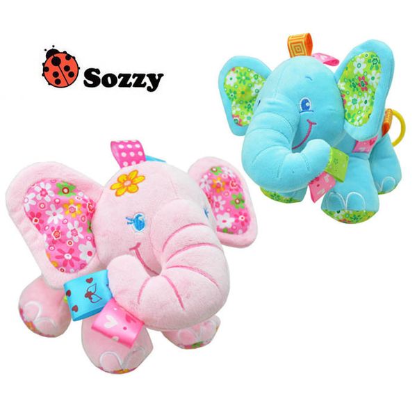 Sozzy Baby dibujos animados música tirar sonajeros elefante multifuncional niños campana anillo papel coche cama cochecitos colgantes juguete de felpa rosa azul