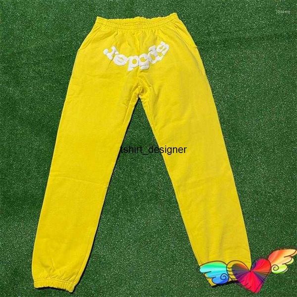 Sp5der 555555 Young Thug Men's Pants 2022 Yellow Sweatpants Men Women Foam 555555 Angel Joggers Terry Loose Drawstring Pants