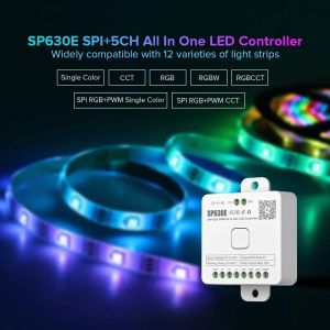 SP630E All In One LED Contrôleur 5CH PWM SPI Pixels LED Bround Light WS2812B WS2811 SK6812 FCOB 5050 RGB RGBW CCT MUSIC BT 5V-24V
