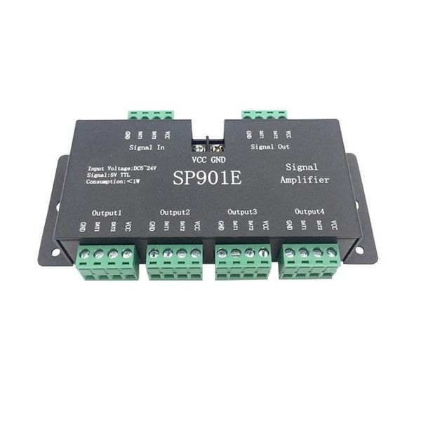Amplificador de señal SPI SP901E para WS2812B WS2811 WS2813 PIXEL RGB Repetidor de señal de tira LED Corque de color de ensueño Doje DC5-24V