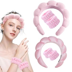 Spa-hoofdband voor het wassen van gezicht Polsbandjesset Spons Make-up hoofdband Polshanddoeken Bubble-haarband voor dameshaaraccessoires