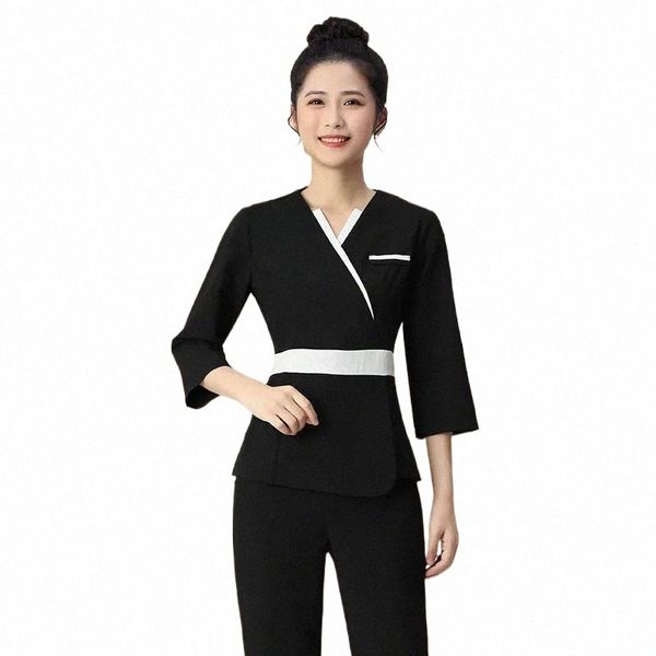 Uniforme de spa para belleza Sal para cosmetóloga Batas de masaje tailandés para el trabajo Uniformes de belleza Conjunto de traje de técnico de baño de pies I80y #