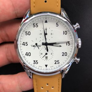 Space 1887 – montre-bracelet à mouvement automatique pour hommes, en cuir marron, 44mm, en acier inoxydable, cadran blanc