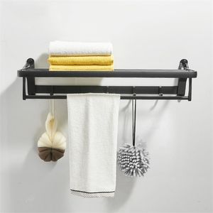 Ruimte aluminium badkamer zwarte handdoek rek muur gemonteerd opbergde handdoek hanger badkamer plank haak badkamer hardware t200915