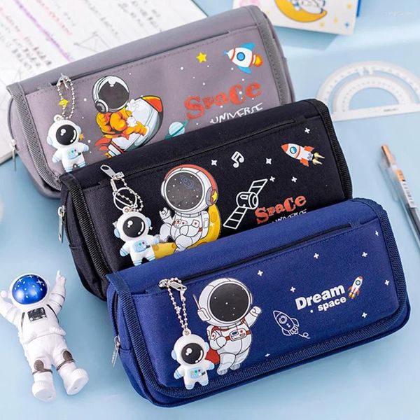 Space Astronaut Cordete de lápiz portátil Linda bolsas de papelería de dibujos animados de gran capacidad Suministros de escuelas de almacenamiento lienzo