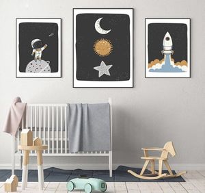 Affiche d'astronaute spatial, impression d'art mural pour chambre de bébé, planète fusée, peintures murales, soleil, lune, image murale nordique, décoration de chambre d'enfant pour garçon, 1270818