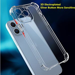 Space Clear Acrylique Armor Phone Cases pour iPhone 14 13 12 11 Pro Max XR XS X 8 7 Plus Antichoc Galvanisé Argent Bouton Full Camera Protection Cover Shell