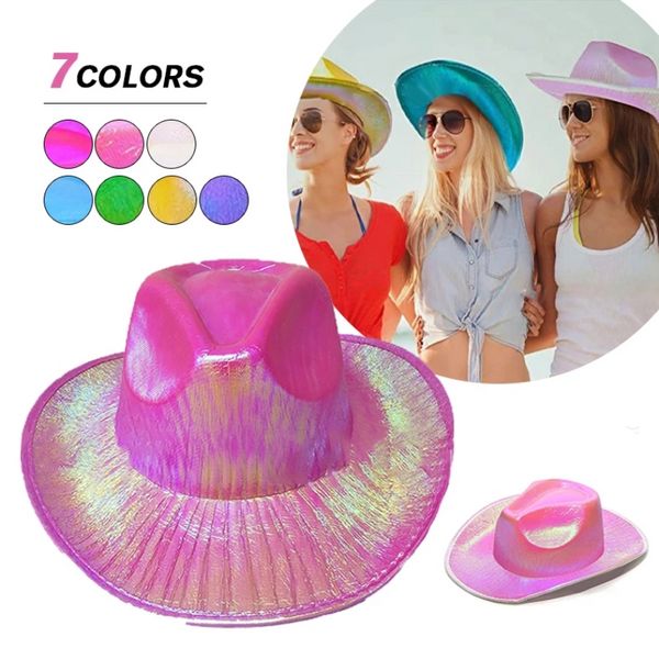 Espace Cowboy Chapeau Néon Scintillant Paillettes Brillant Caps Holographique Rave Fluorescent Chapeaux Halloween Costume Party Accessoires JN12