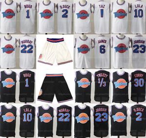 Space Jam Jersey Movie Tune Squad Pantalones cortos de baloncesto Michael James Curry Looney Pato Lucas Bill Murray Lola Bugs Bunny TAZ Tweety Cosido Blanco Negro