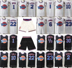 Space Jam Jersey Movie Tune Squad Basketball Shorts James Michael Curry Looney Daffy Duck Bill Murray Lola Bugs Bunny TAZ Tweety Cousu Blanc Noir Qualité supérieure