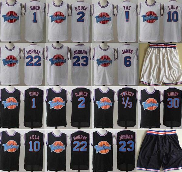 Space Jam Jerseys Film Tune Squad Looney Daffy Duck Bill Murray Lola Bugs Bunny TAZ Tweety Michael James Curry Short de basket-ball Noir Blanc