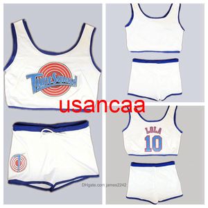 #Space Jam Tune Squad Basketball Jersey Ladies Set Lola Bunny #10 Volwassen damesjerseys met shorts wit gestikt