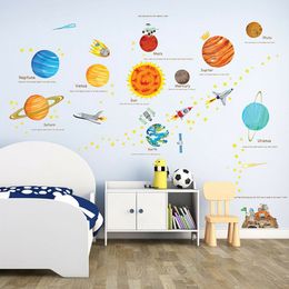 Espace planètes autocollant pour chambre d'enfants dessin animé planète autocollant enfants chambres décoration système solaire Stickers muraux pour enfants