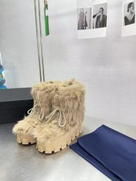 Space snowboots met dikke zolen, hoge schoenen, ridderlaarzen, nieuw meerkleurig antislip enkelplatform, ronde bontlaarzen, dikke hakken, damesbox, 35-41