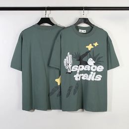 Space Trails Stars Puiff Imprimer T-shirts en coton à manches courtes pour hommes et femmes Summer High Street Y2k Baggy T-shirt Ropa Hombre 240305