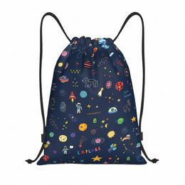 Space Universe Zon Planeet Trekkoord Rugzak Tassen Vrouwen Lichtgewicht Astraut Ruimteschip Gym Sport Sackpack Zakken voor Winkel J9bi #