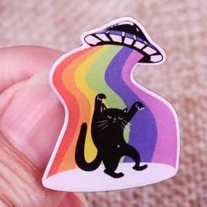 Ruimtevaartuig ontvoert katten revers pin regenboog badge schattige anime films spellen harde email pinnen verzamelen metalen cartoonbroche