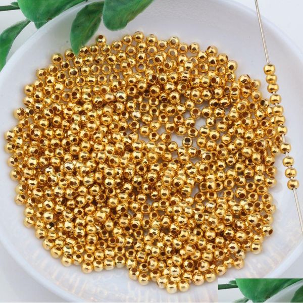 Entretoises 2000pcs perles d'espacement rondes en métal plaqué or M pour la fabrication de bijoux Bracelet collier accessoires de bricolage livraison directe résultats Com Otrjb