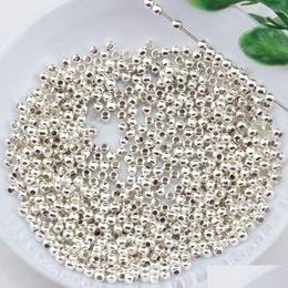 Entretoises 2000 pièces/lots de perles d'espacement rondes en métal plaqué argent M pour la fabrication de bijoux Bracelet collier accessoires de bricolage livraison directe trouver Dhys2
