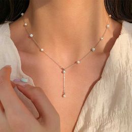 Collier boule de diamant scintillant avec perles d'espacement pour femme, en argent sterling S925, petite chaîne de collier élégante et fraîche, chaîne de cou personnalisée simple et polyvalente