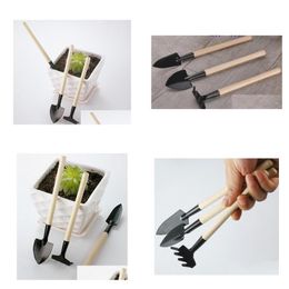 Spade schep 3 stks/set kinderen mini compacte plant tuin hand houten gereedschap kit hark voor tuinman drop levering home gereedschap dhtpr.