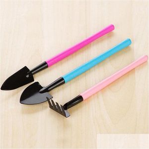 Spade Shovel 3pcs/set Mini Rake Metal Head Garden Gardening Plants Tools con mango de madera Colorf ZA5755 Entrega de caída Dhtyk