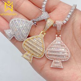 Colliers de pendentif Moissanite Square Square pour hommes Sier Real Diamond Collier Femmes Bijoux Pass Tester avec GRA