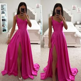 Spaghetti Avond Rosy Fashion Fashion Prom Pink Jurken Jurken Plees Split Formal Red Carpet Long Special OCN Party Dress